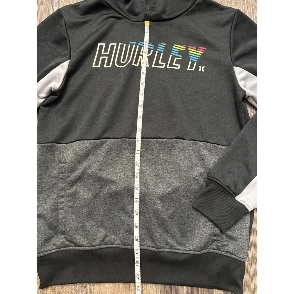 Hurley Boys XL Performance Hoodie Colorblock Rainbow Logo Black Grey Sweatshirt